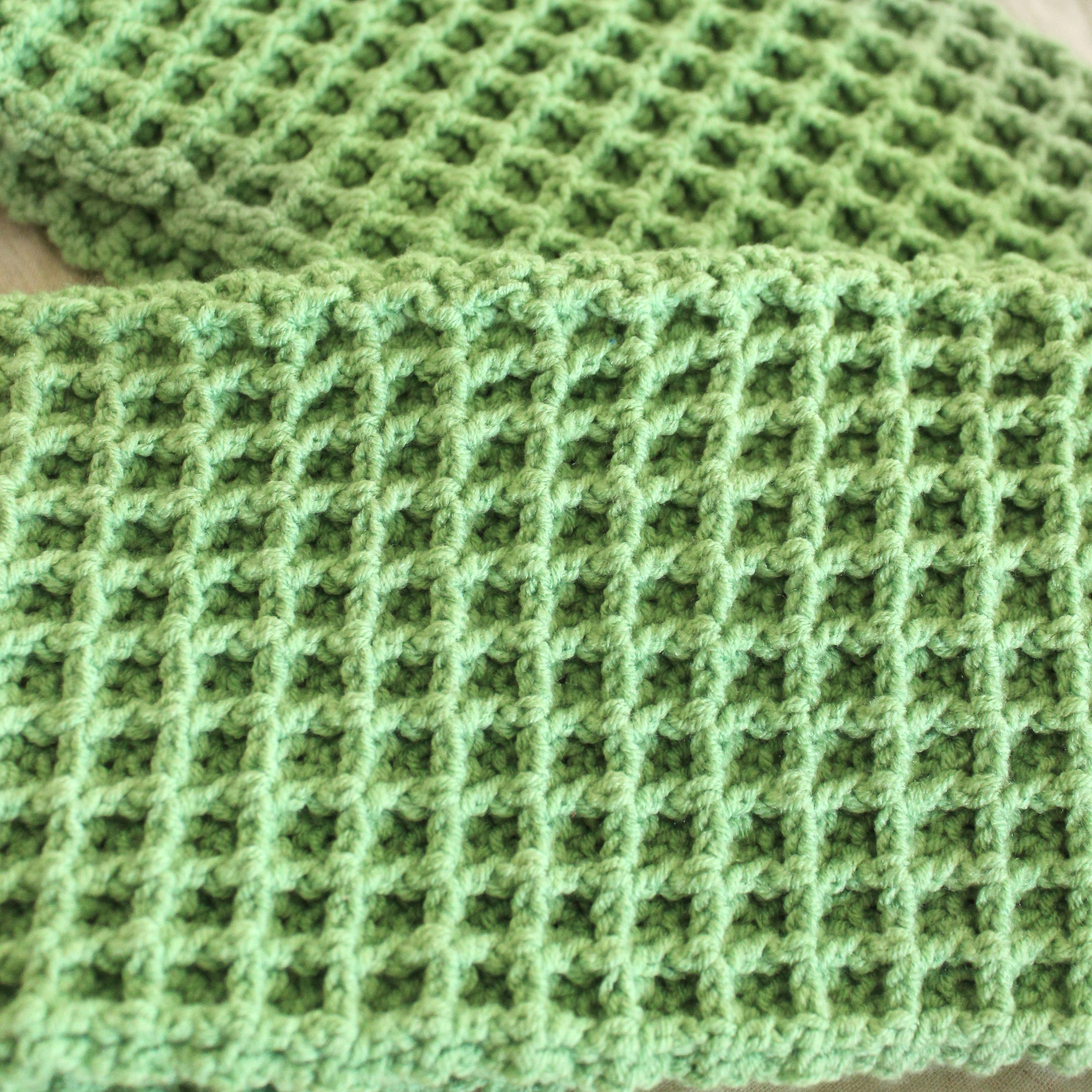 WAFFLE Crochet Scarf in Sage Green