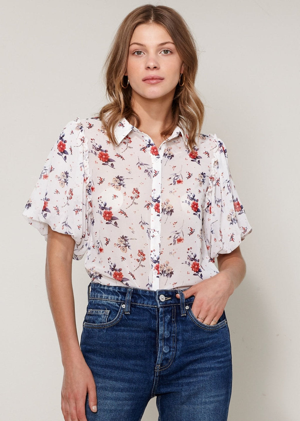 Buy Women's Soft Flower Bell Sleeve Shirt Blouse by Shop at Konus