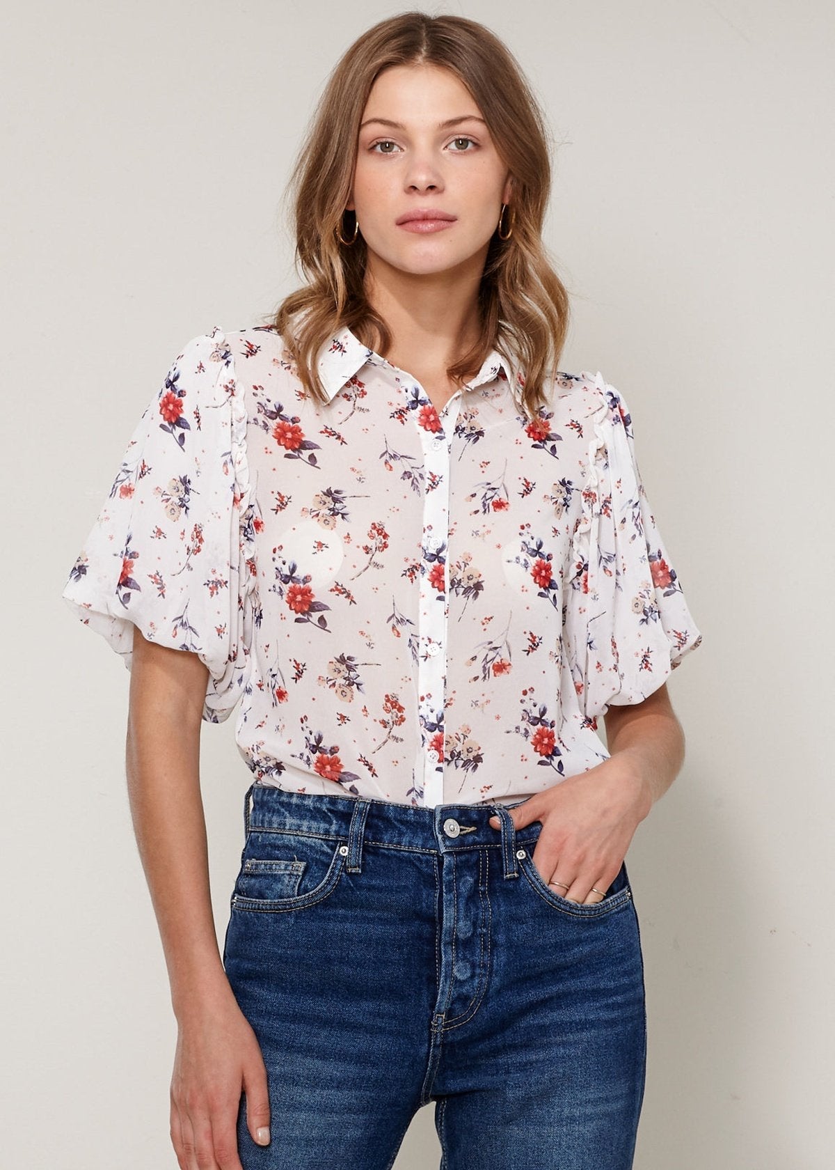 Buy Women's Soft Flower Bell Sleeve Shirt Blouse by Shop at Konus