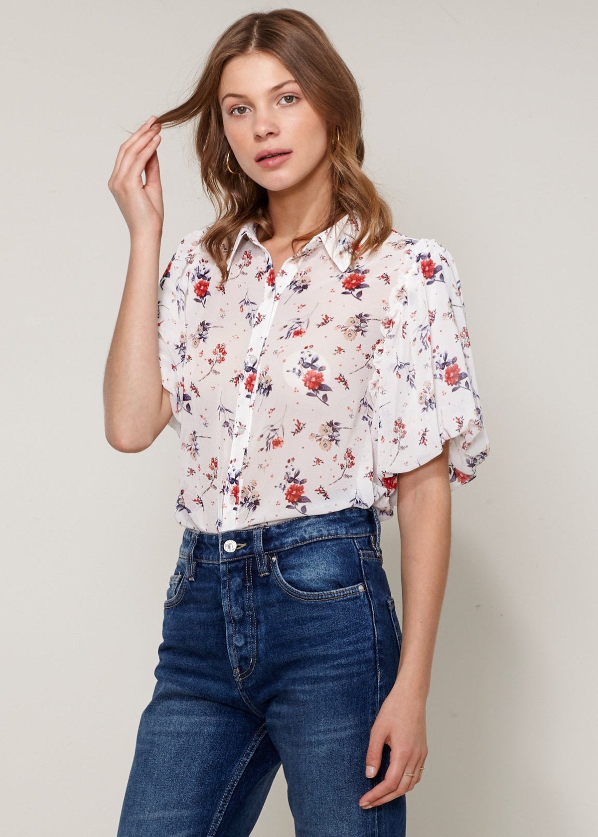 Buy Women's Soft Flower Bell Sleeve Shirt Blouse by Shop at Konus