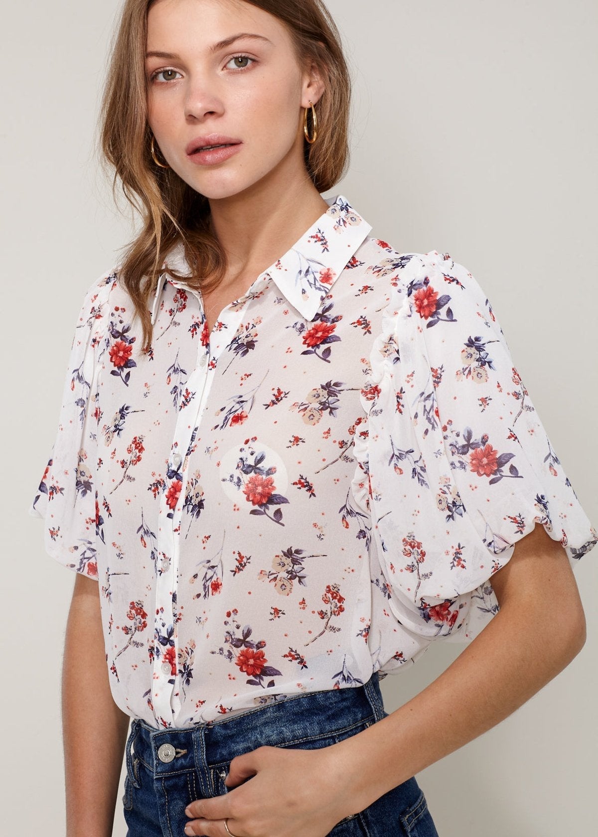 Buy Women's Soft Flower Bell Sleeve Shirt Blouse by Shop at Konus