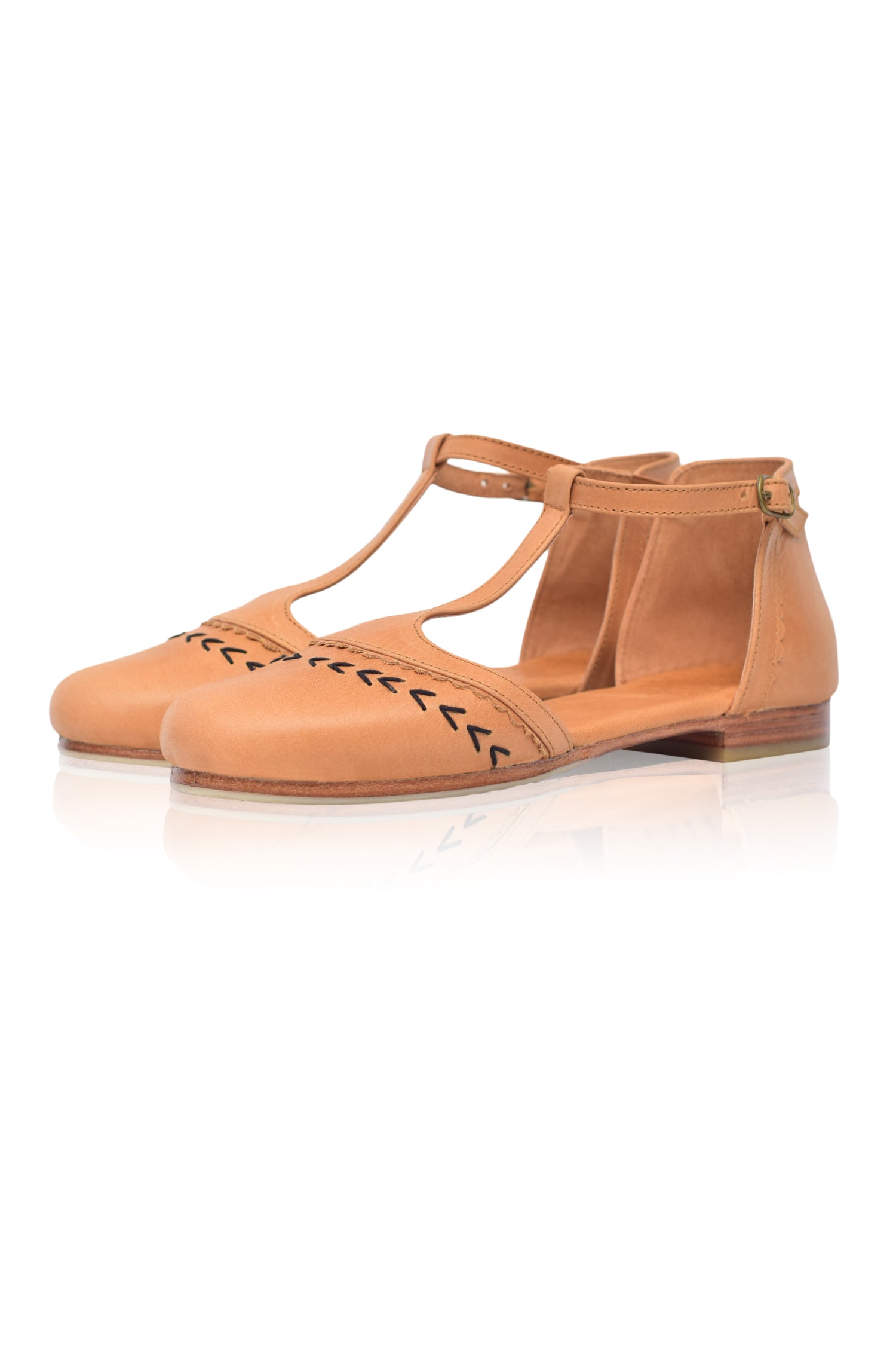 Buy Wonderland T-strap Leather Flats by Bali ELF