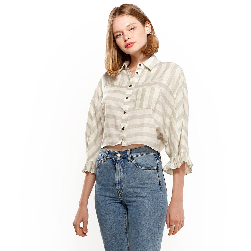 Buy Women's Button Down Cropped Shirt In Sage by Shop at Konus