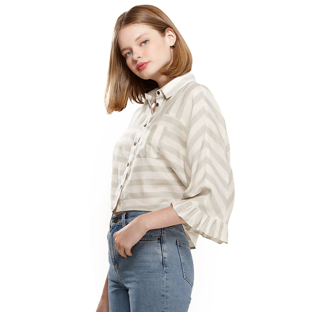 Buy Women's Button Down Cropped Shirt In Sage by Shop at Konus