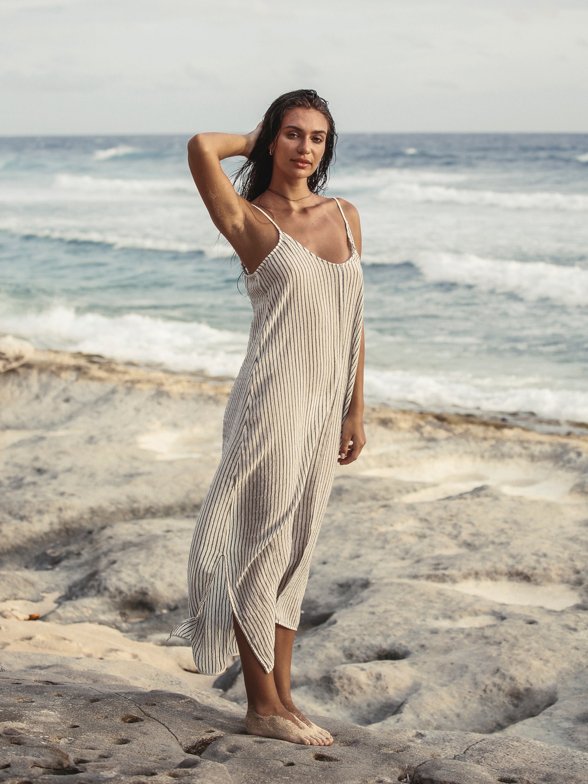 Buy Yaz Dress - Black Stripes by The Handloom