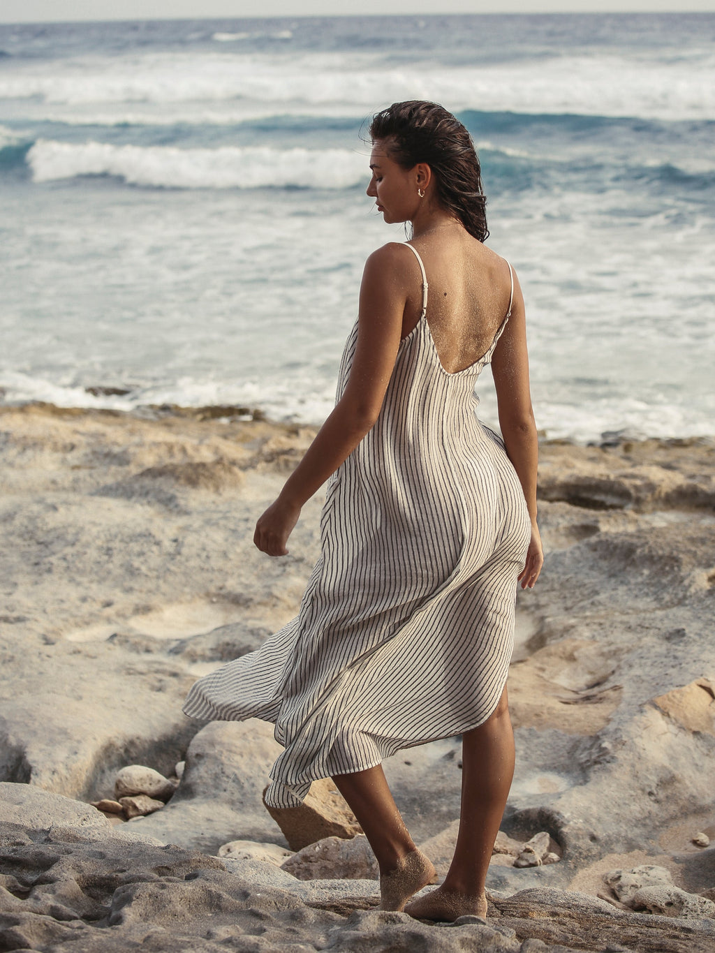 Buy Yaz Dress - Black Stripes by The Handloom