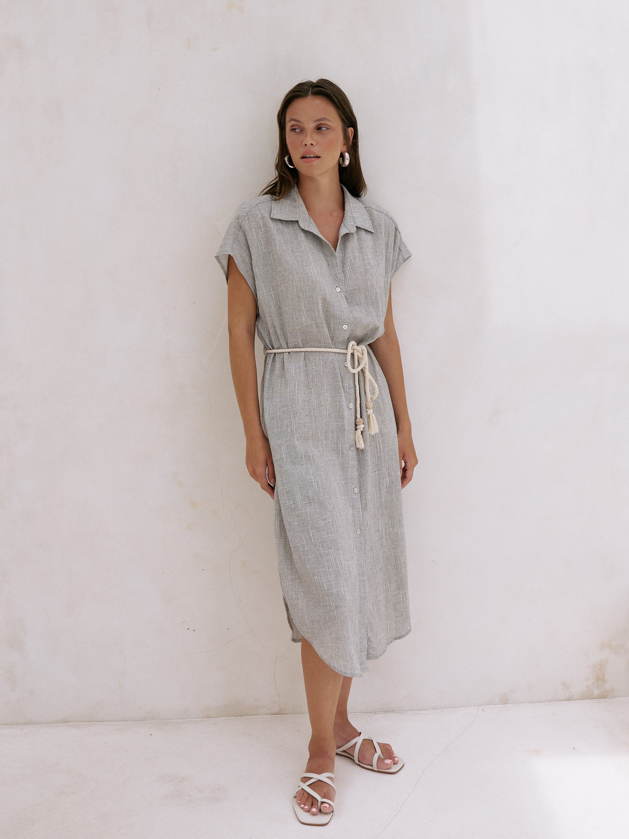 Buy Zaya Shirt Dress - Gray by The Handloom