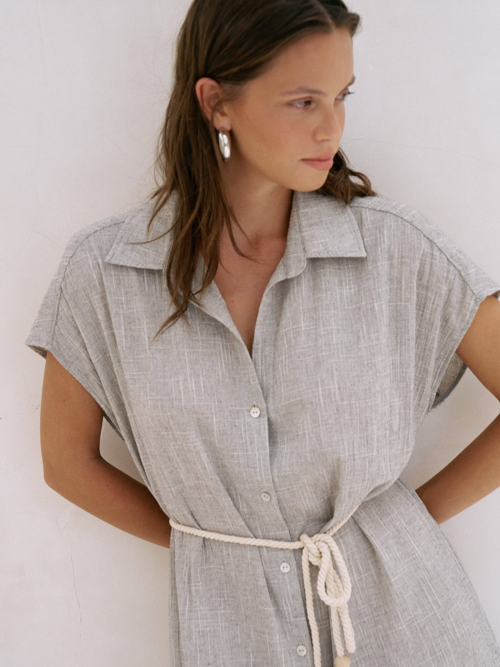 Buy Zaya Shirt Dress - Gray by The Handloom