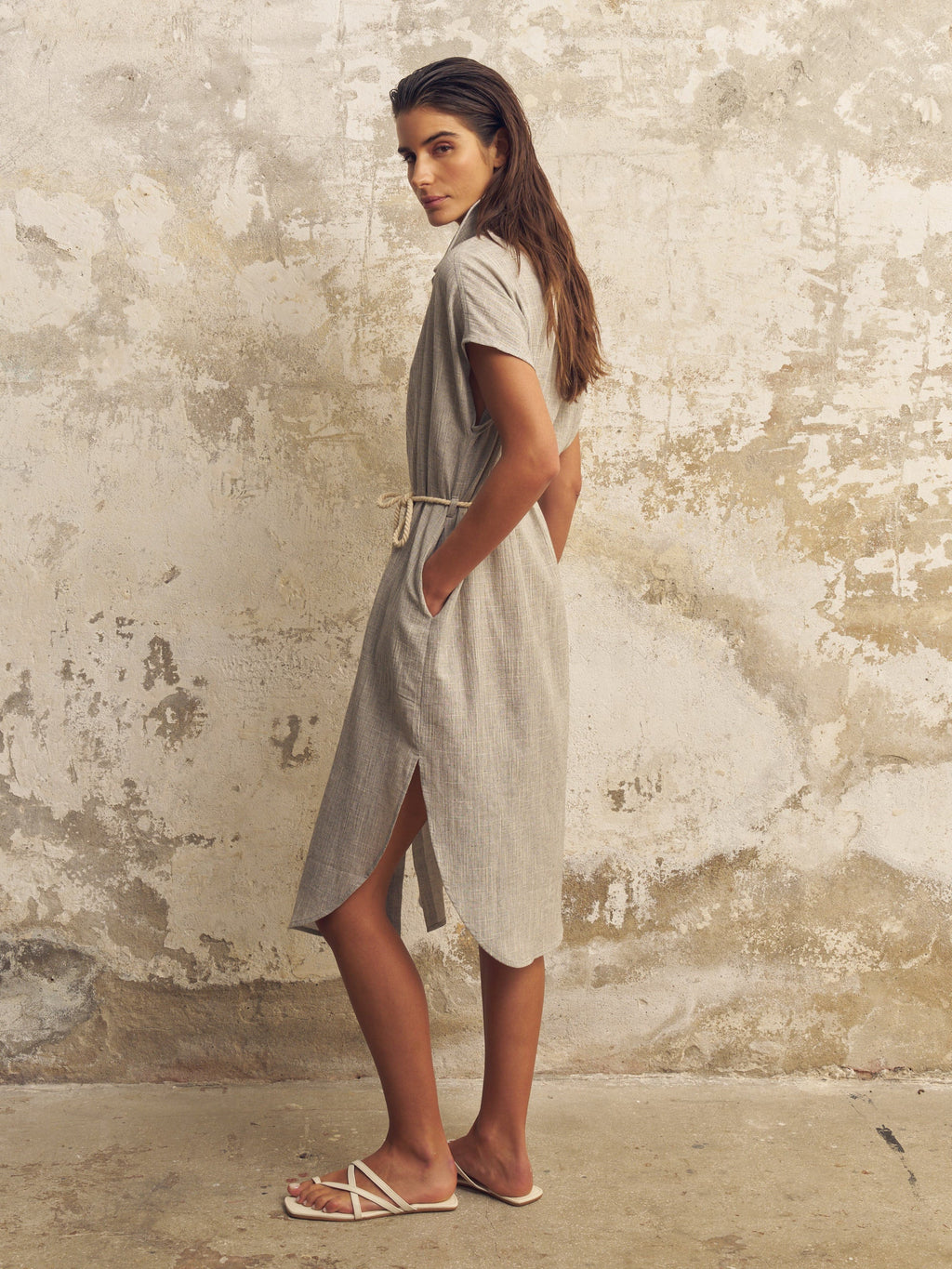 Buy Zaya Shirt Dress - Gray by The Handloom