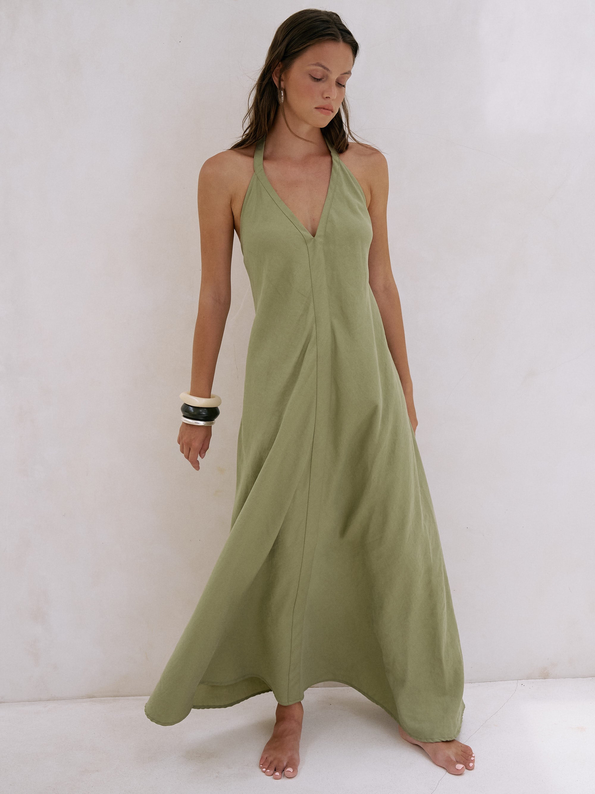 Buy Zoe Maxi Dress - Khaki Green by The Handloom