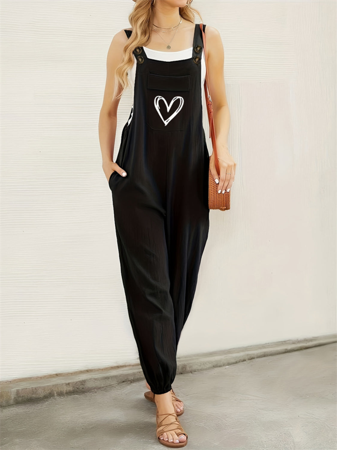 Buy Heart Square Neck Wide Strap Overalls by Faz
