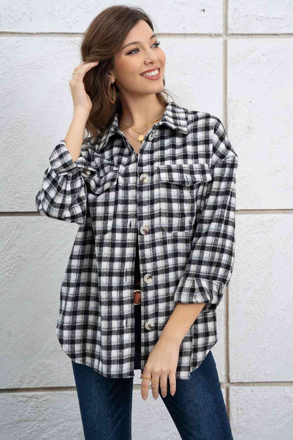Buy Plaid Dropped Shoulder Shirt Jacket by SYNZ