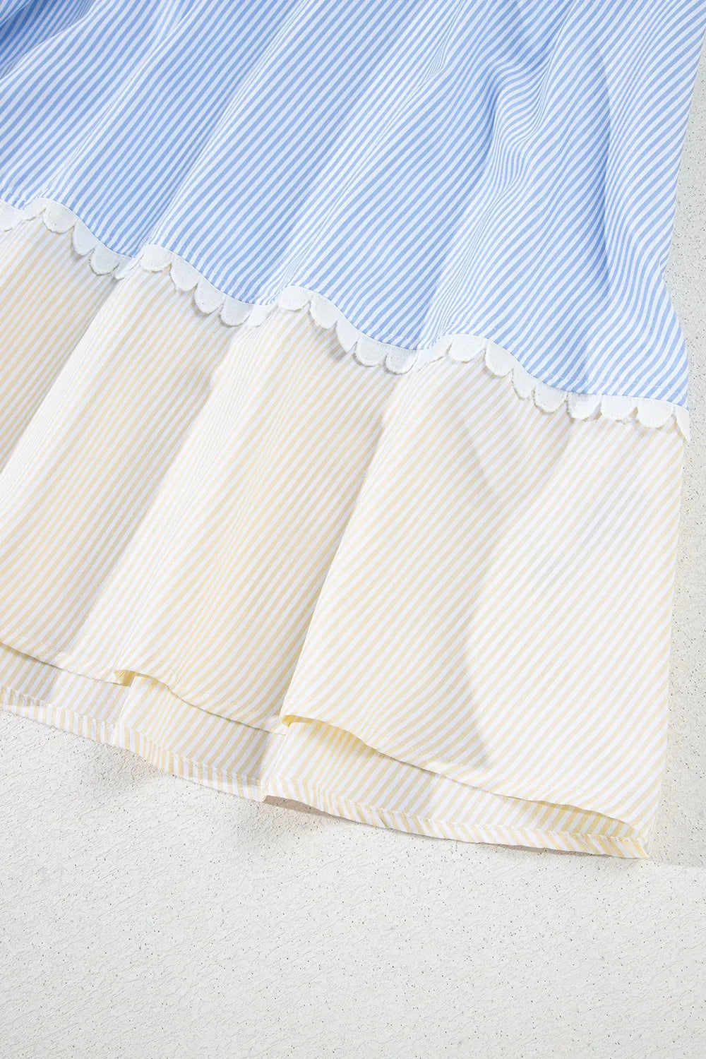 Buy Striped Patchwork Ric Rac Puff Sleeve Collared Mini Dress by Faz