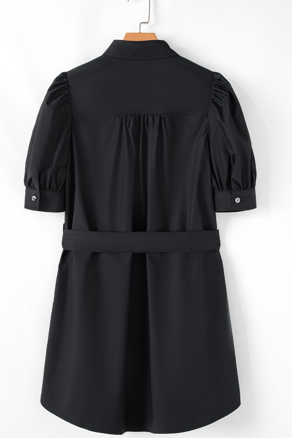 Buy Button Up Tie Waist Puff Sleeve Mini Shirt Dress by Faz