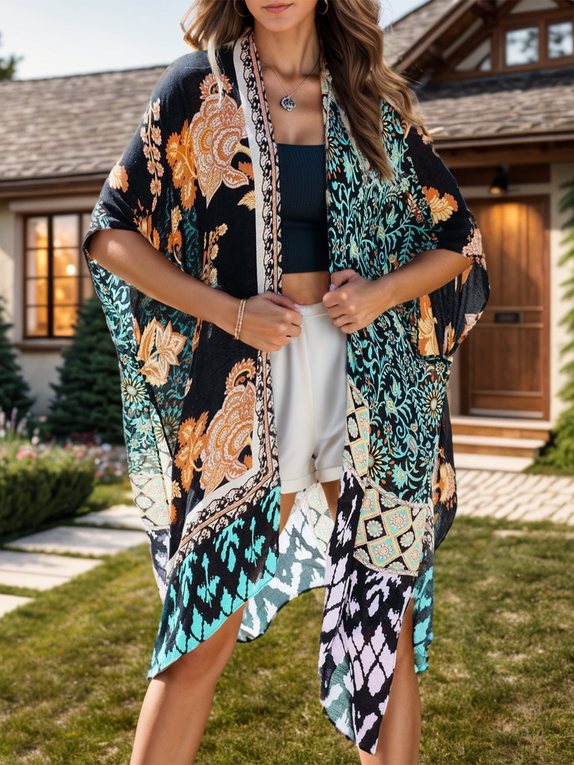 Buy Printed Open Front Cover-Up by Faz