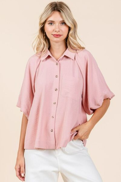 Airflow Short Bubble Sleeve Button Down Shirt