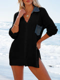 Buy Side Slit Openwork Collared Neck Cover-Up by Faz