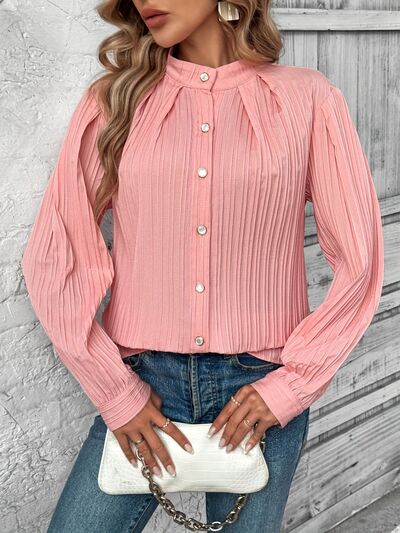 Buy Button Down Mock Neck Long Sleeve Shirt by Y@X@N@H