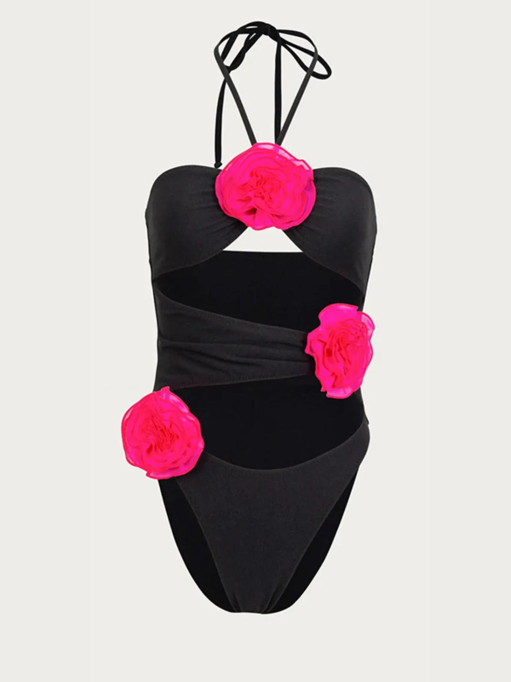 Buy Flower Cutout Halter Neck One-Piece Swimwear by Faz
