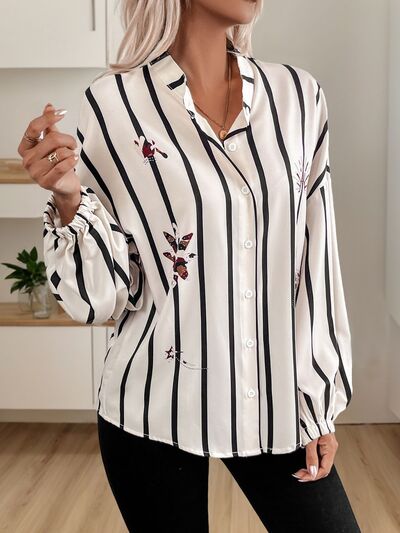 Striped Collared Neck Long Sleeve Shirt