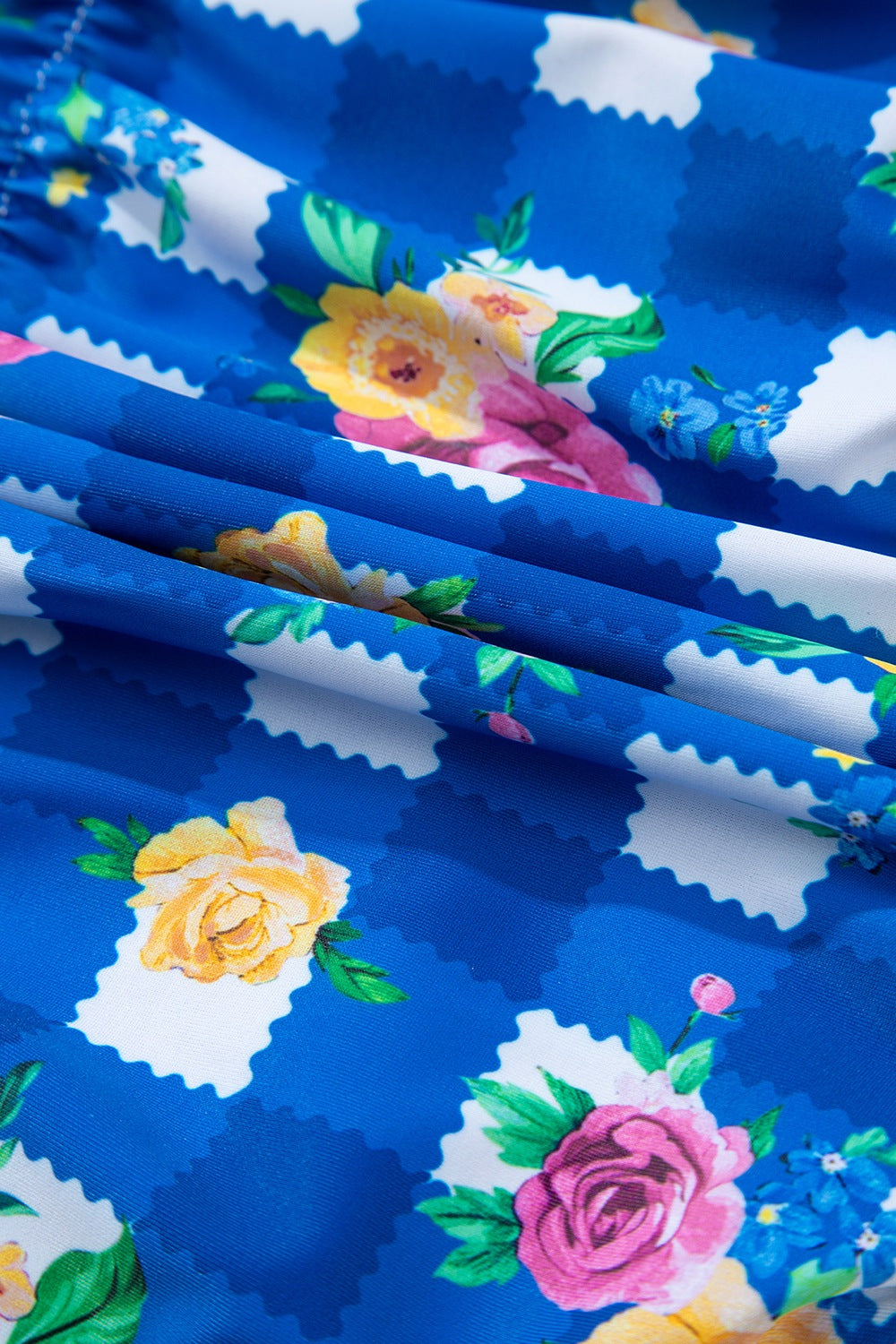 Buy Floral Gingham Halter Neck Drawstring One Piece Swimwear by Faz