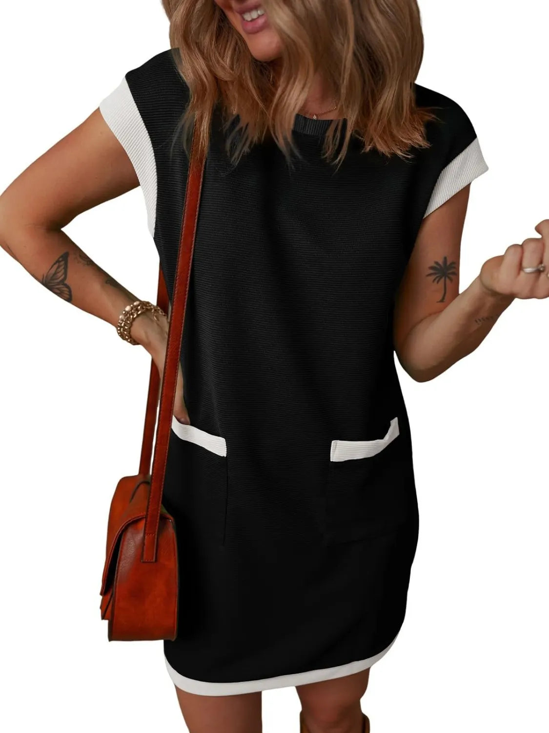 Buy Round Neck Cap Sleeve Mini Dress by Faz