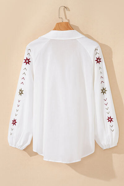 Buy Embroidered Eyelet Collared Neck Long Sleeve Shirt by SYNZ