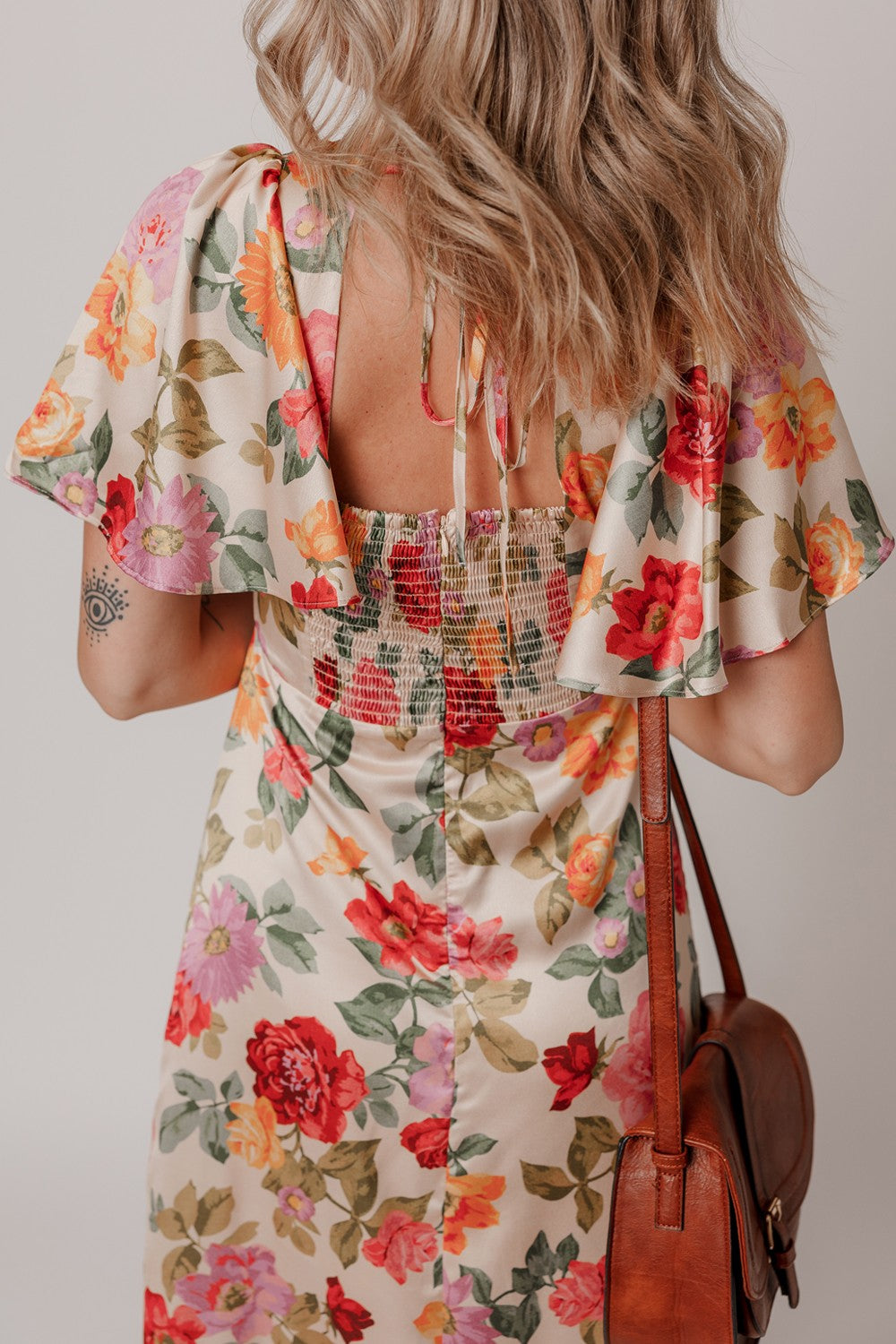 Buy Floral Short Sleeve Tie Back Slit Dress by Faz