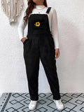 Buy Embroidered Sunflower Wide Strap Overalls with Pockets by Faz