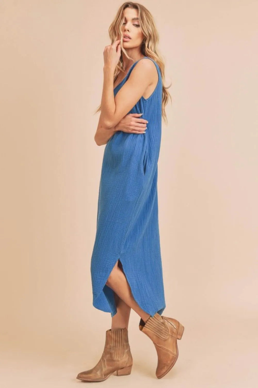 Buy Round Neck Midi Tank Dress with Pockets by Faz