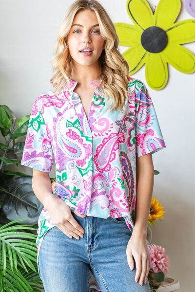 Buy Full Size Paisley Print Short Sleeve Top by Heimish