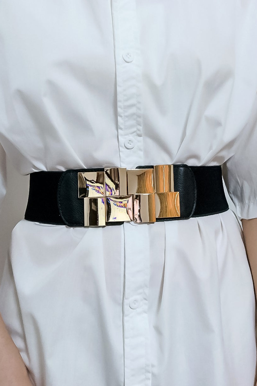 Buy Geometric Buckle Elastic Wide Belt by Faz