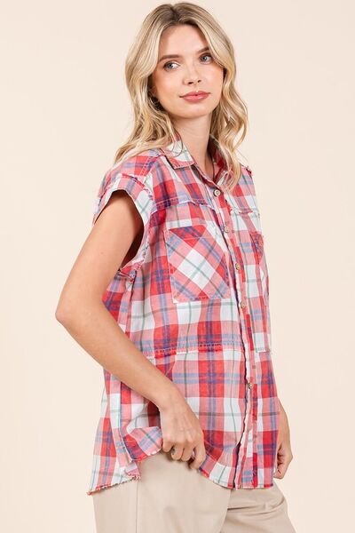 Buy Mineral Wash Plaid Button Down Shirt by Mittoshop