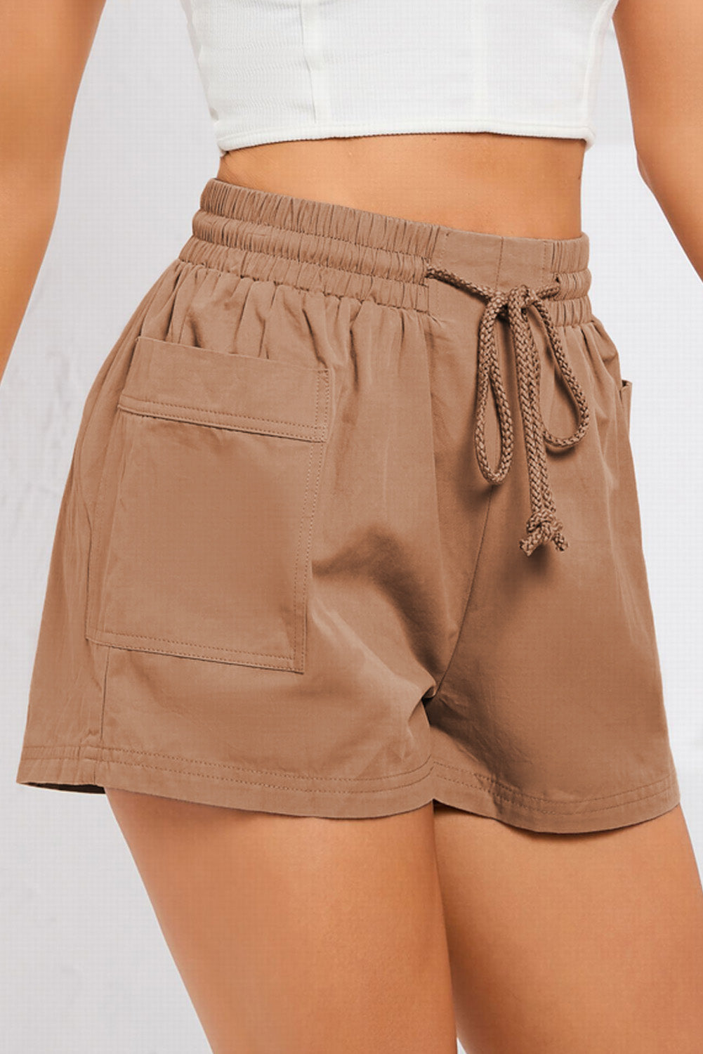 Buy Drawstring Smocked Waist Pocketed Shorts by Faz