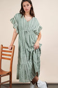 Buy Embroidered Boho Ruffled Midi Dress by Faz