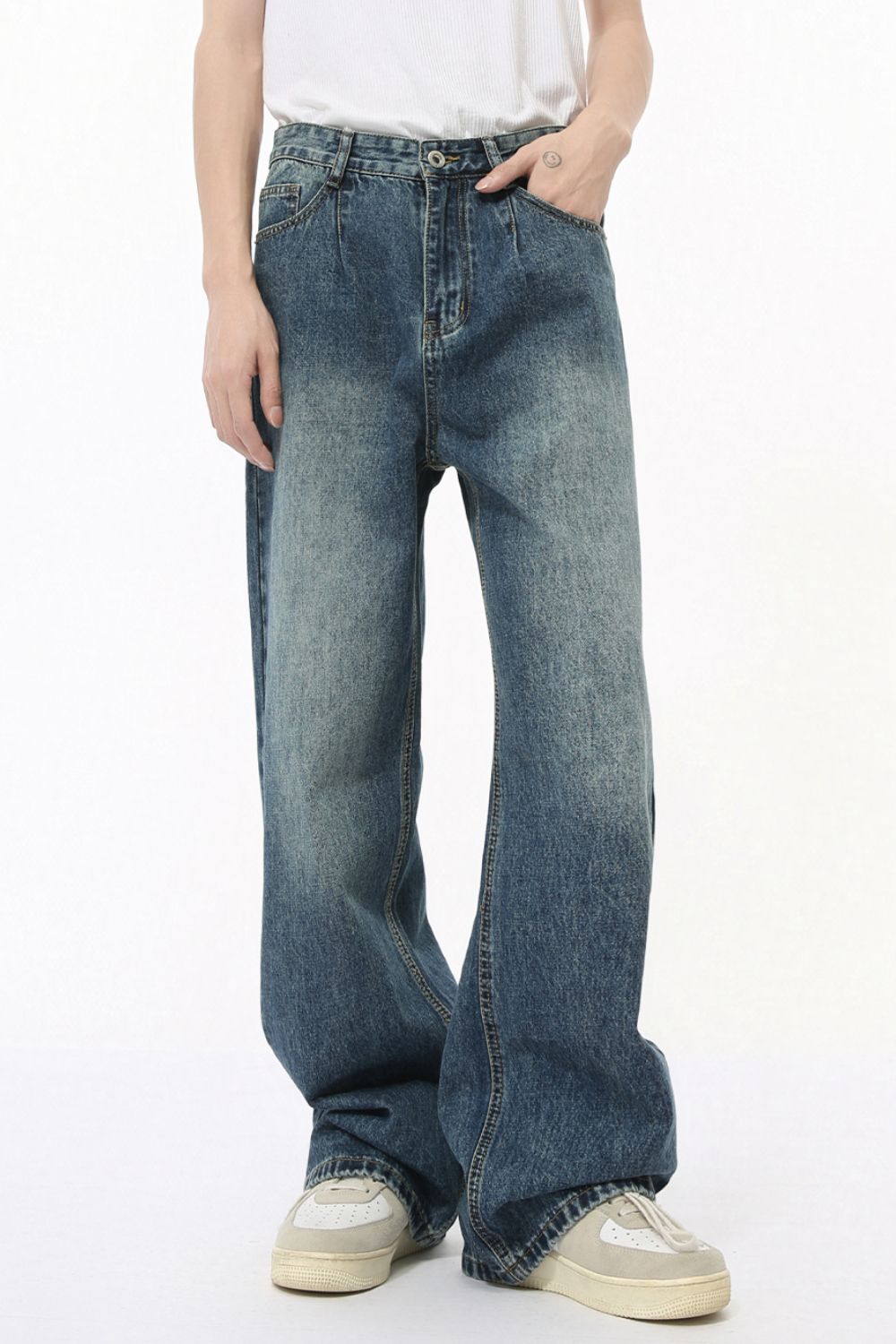 Buy Mid Rise Wide Leg Jeans with Pockets by Faz