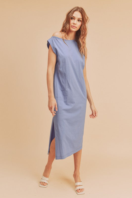 Buy Side Slit Round Neck Sleeveless Midi Dress by Faz