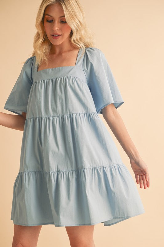 Buy Square Neck Half Sleeve Tiered Dress by Faz