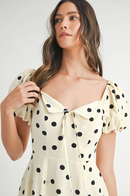 Buy Polka Dot Puff Sleeve Midi Dress by Faz