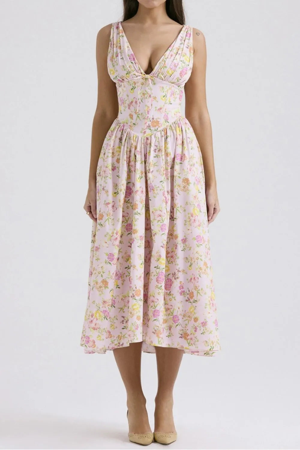 Buy Floral V-Neck Sleeveless Midi Dress with Pockets by Faz