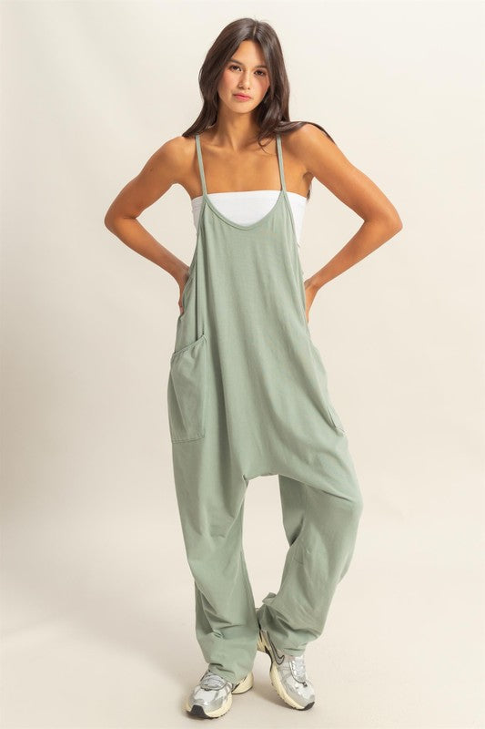 Relaxed Fit Mineral Washed Overalls with Pockets