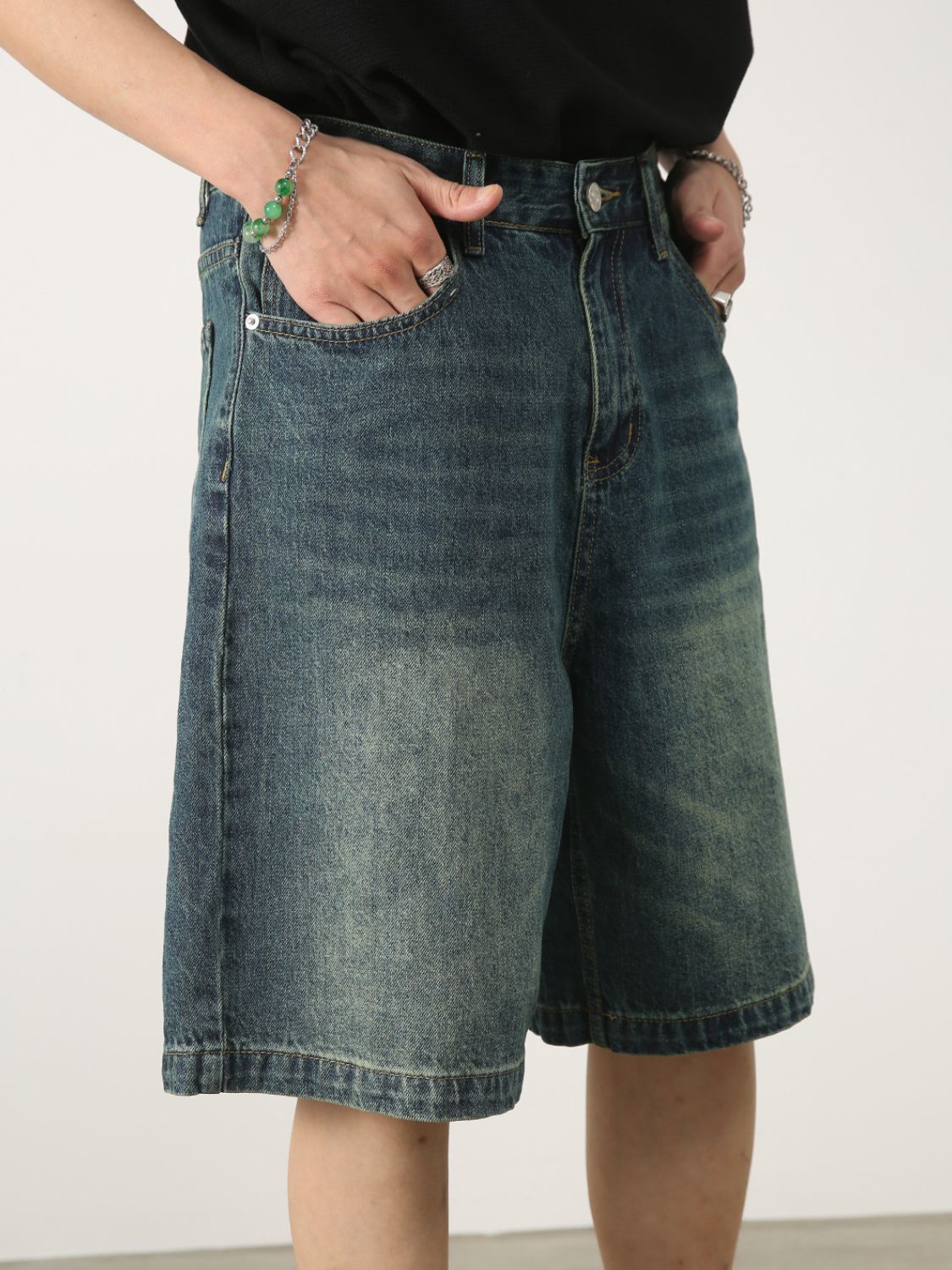 Buy Men's Washed Denim Shorts with Pockets by Faz