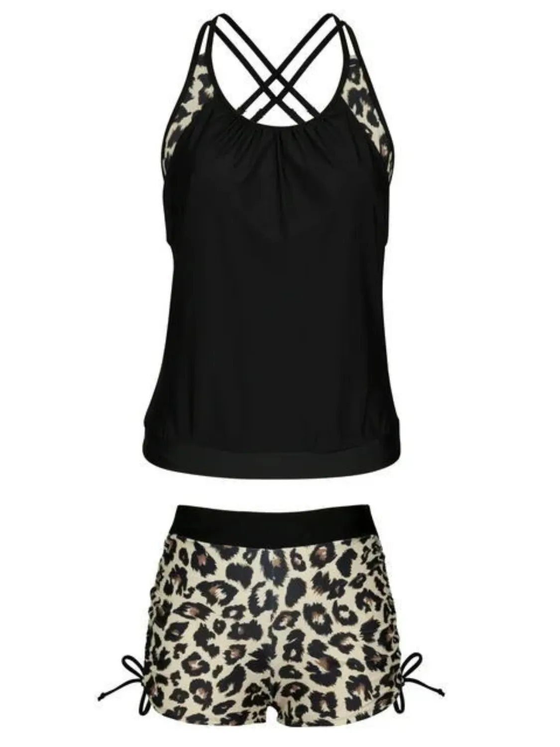 Buy Crisscross Leopard Scoop Neck Two-Piece Swim Set by Faz