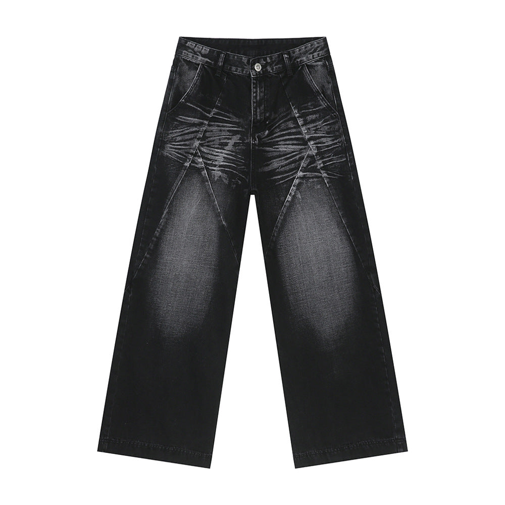 Buy Washed Cat Whisker Straight Leg Jeans by Faz