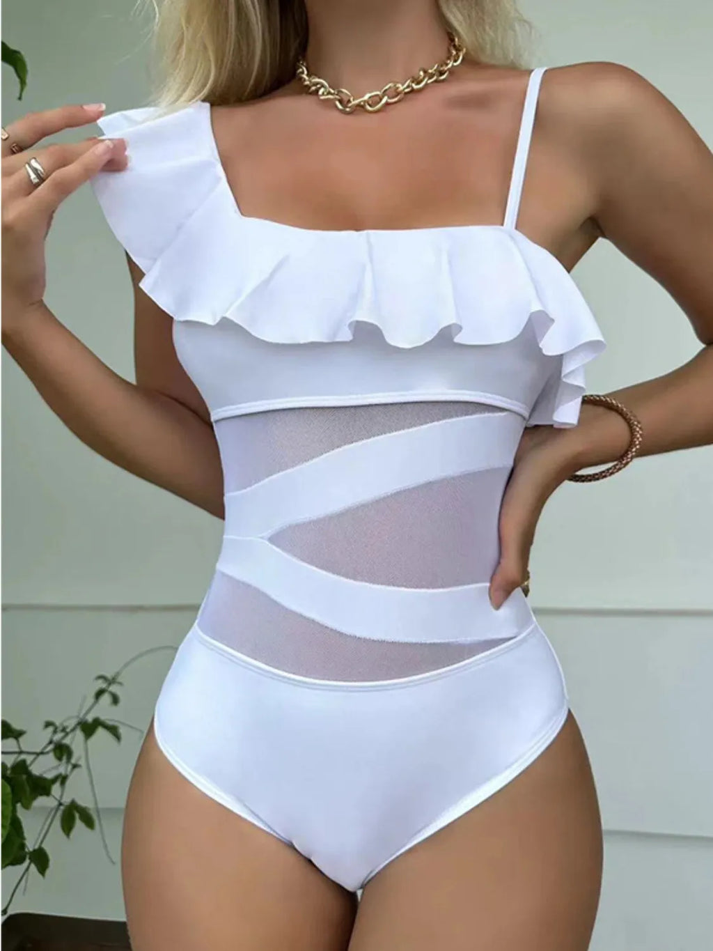 Buy Asymmetrical Ruffled One-Piece Swimwear by Faz