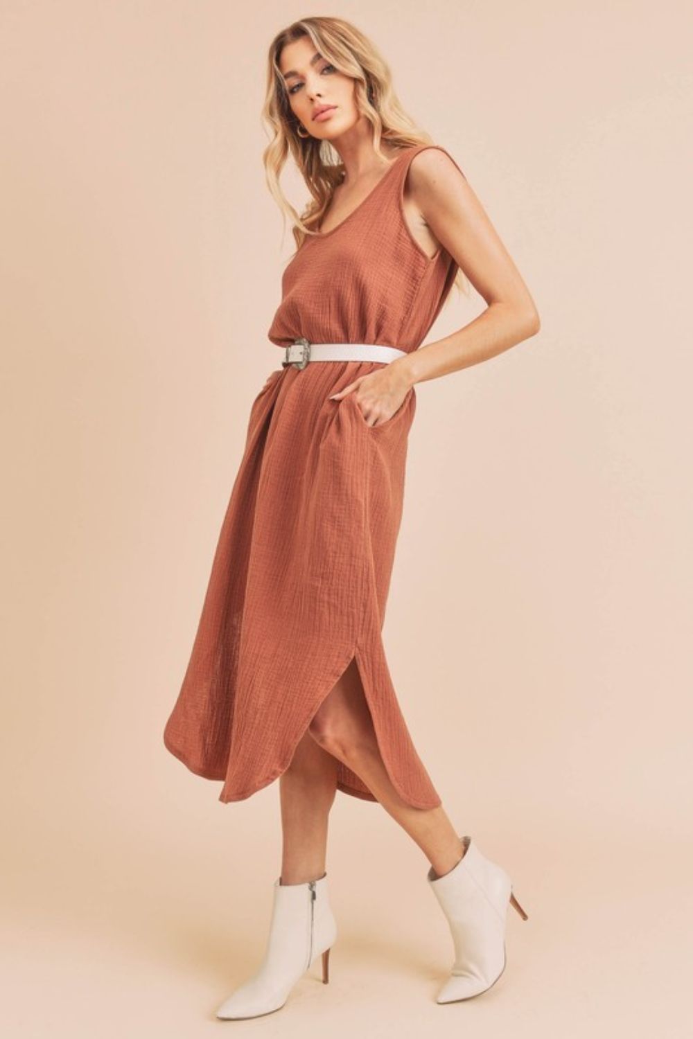 Buy Round Neck Midi Tank Dress with Pockets by Faz