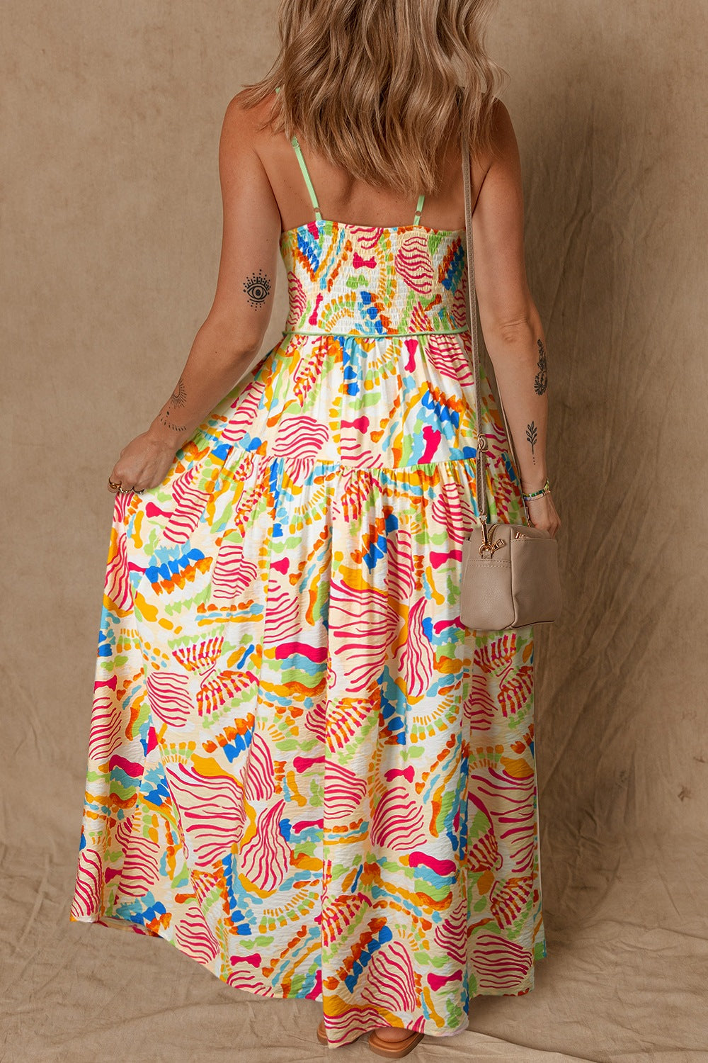 Buy Abstract Print Spaghetti Strap Piping Detail Maxi Dress by Faz