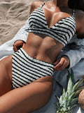 Buy Striped V-Neck Two-Piece Swim Set by Faz