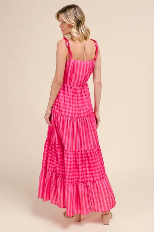 Buy Stripe Tiered Maxi Dress with Colorful Chain Strap by Faz