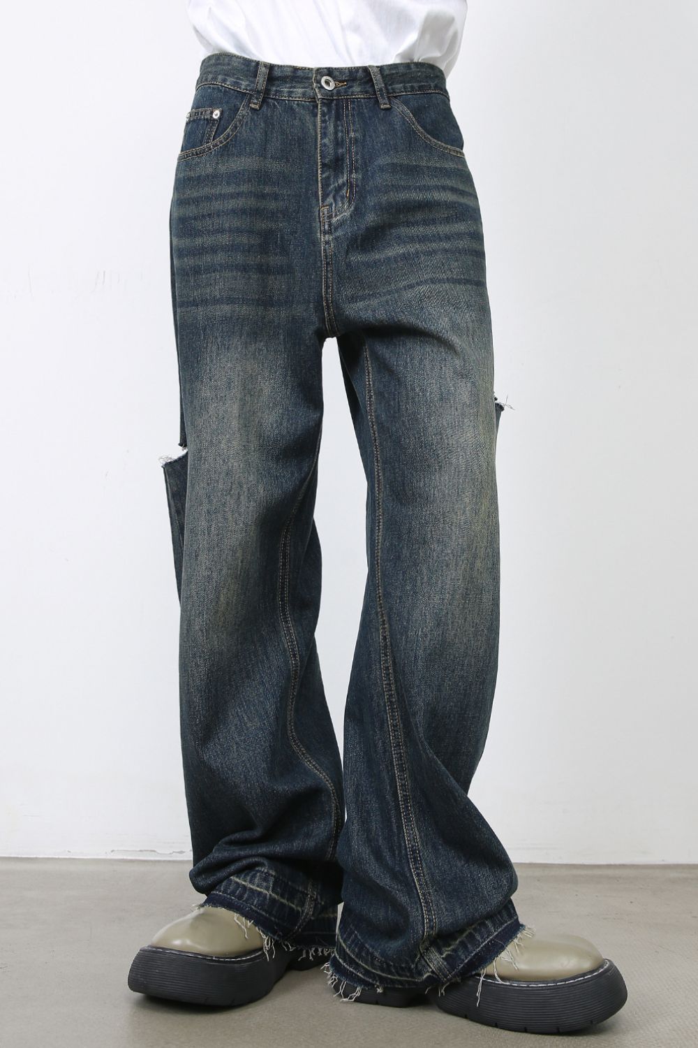 Buy Men's Raw Hem Distressed Jeans with Pockets by Faz